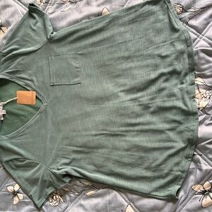 Green Envelope Teal Short Sleeve Top